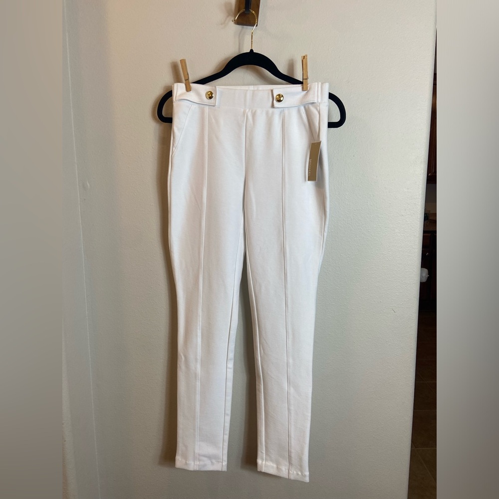 Michael Kors White Trousers with Gold Button Detail